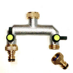 Garden Tap Connection - Two-way cast metal manifold